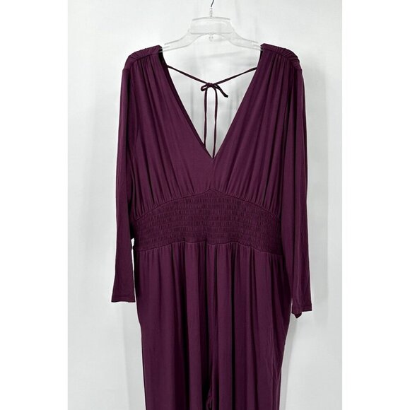 NEW OLD NAVY jumpsuit v neck wide leg knit waist defined cherry bark plus XXL - Picture 3 of 14